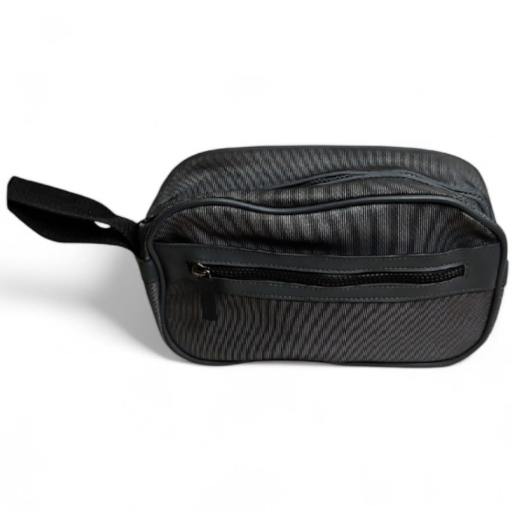 Versace Parfums Top And Front Zip Toiletry Bag, Black/Gray
